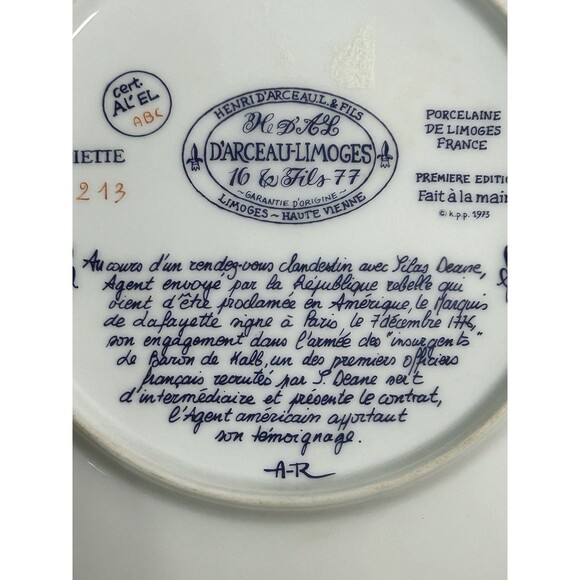 Vintage D’Arceau Limoges France Plate Fait A La Main No.213 1973 Collectible - Picture 9 of 9